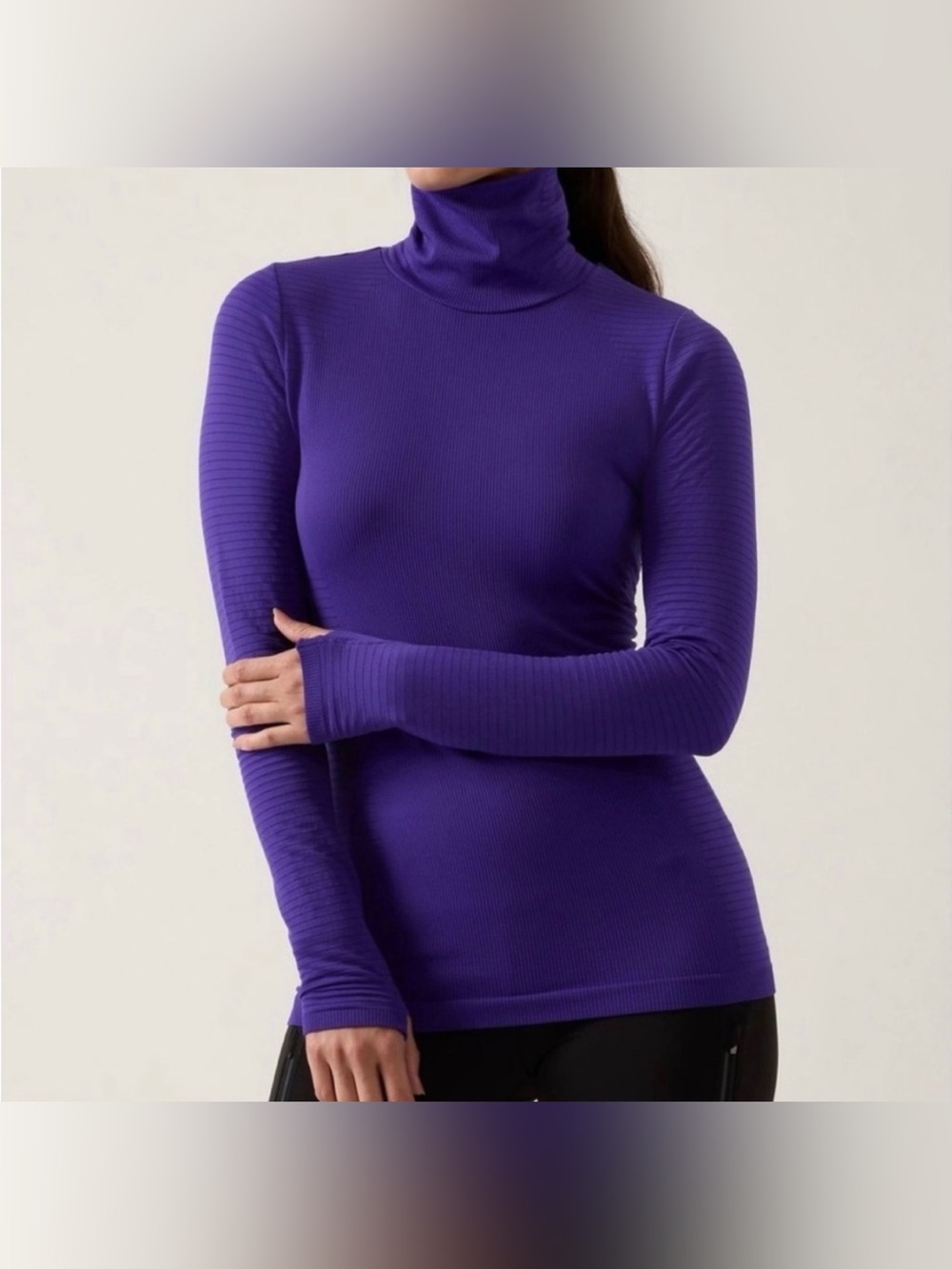 Athleta Blue/Purple Ribbed Turtleneck Long Sleeve Top